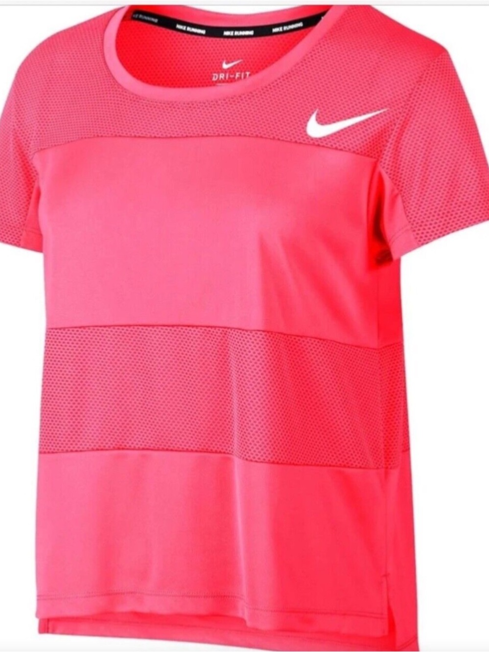 Nike Running neon coral red pink cropped short sleeve shirt women’s size small